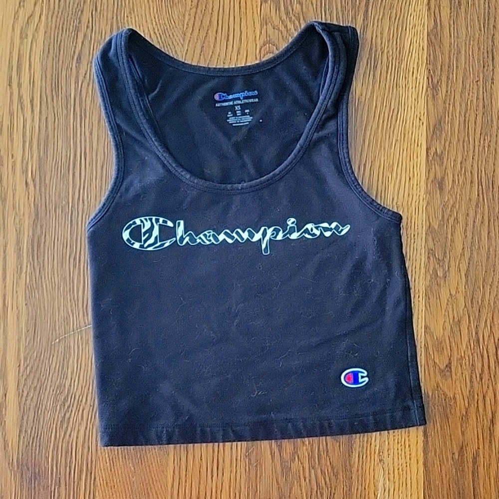 Champion Womens Black Authentic Zebra Logo Cropped Racerback Tank Top, Size XS